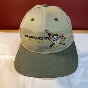 Vintage Taz Hat 1997 Do Not Touch Looney Toons Beige Snapback Baseball Cap Mens